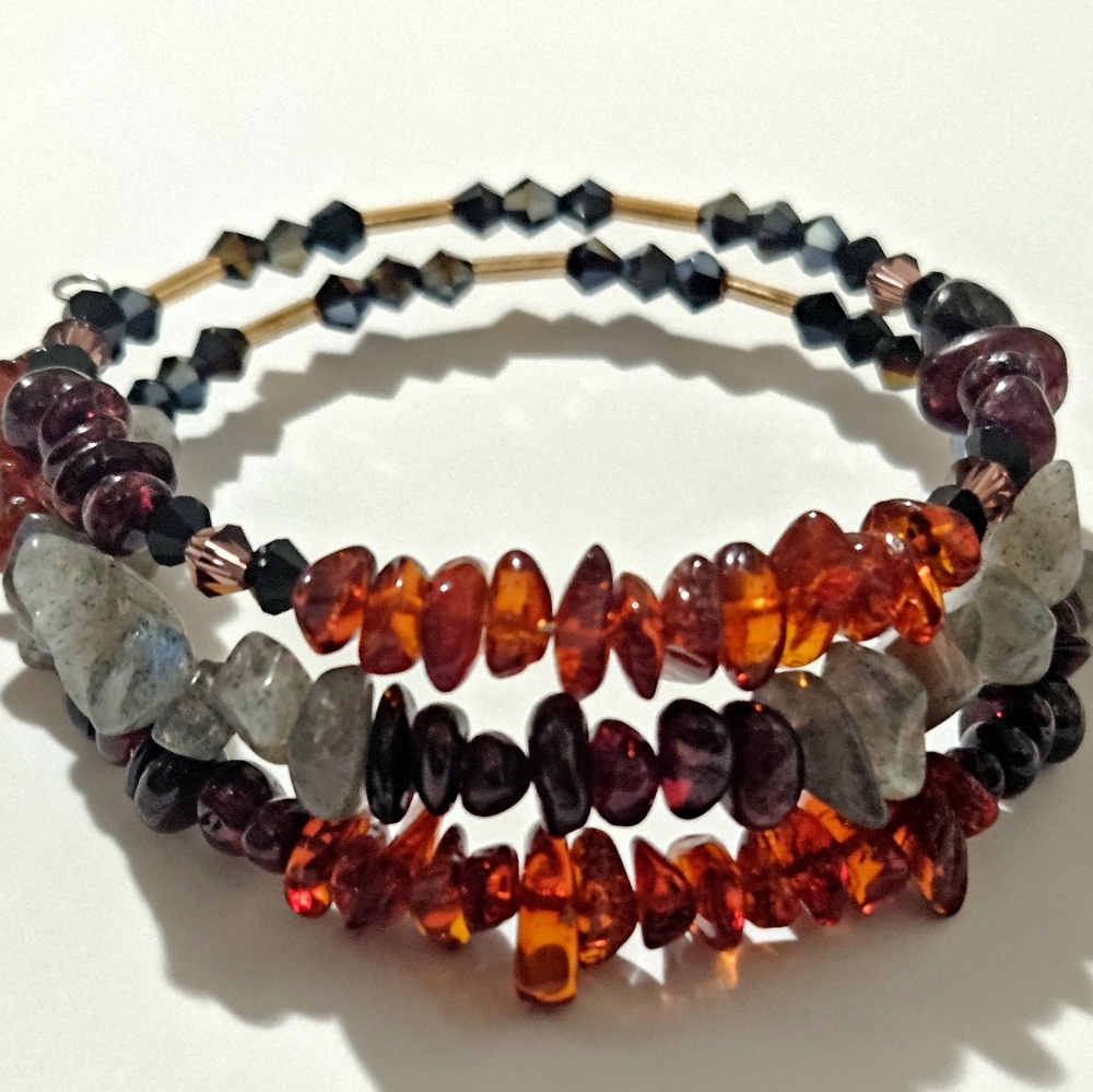 Amber, Garnet and Labradorite Bracelet